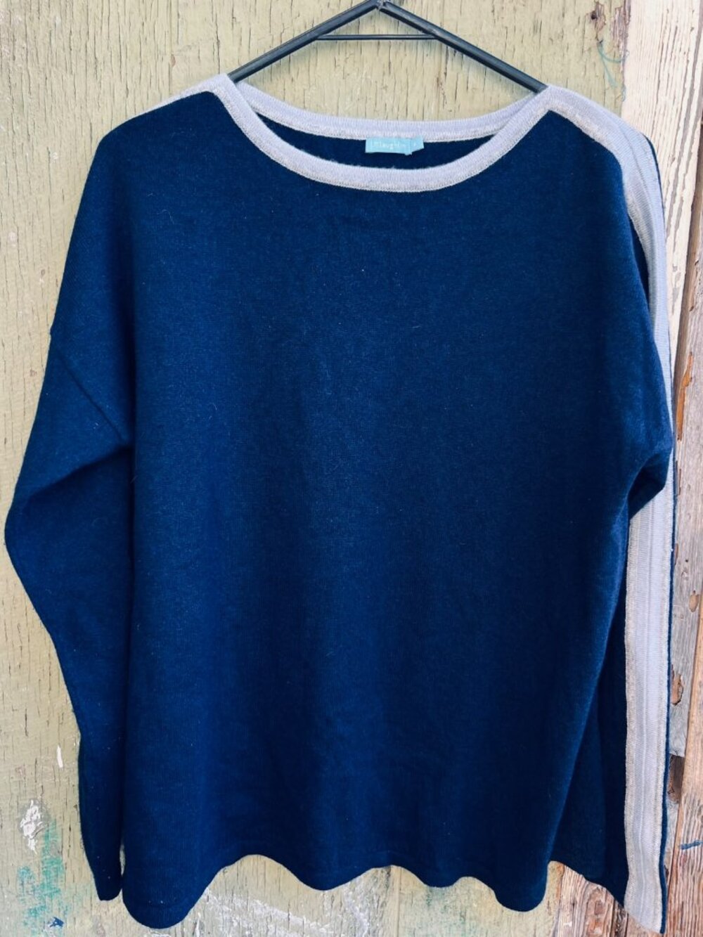 J McLaughlin Colorblock Contrast Trim Sweater Size M Navy Blue White